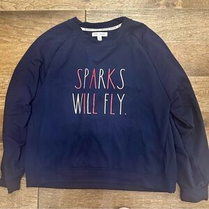 Beautiful light Rae Dunn sweatshirt “Sparks Will Fly”. Size Large.